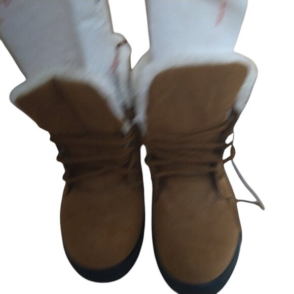 SQL Faux Suede Faux Fur Lined Women's EU 40/US 9 Tan Brown Lace-Up Winter Boots - Picture 2 of 6